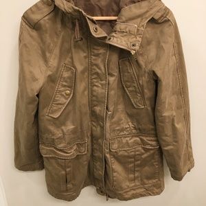 Brown Zippered Hooded Jacket with Drawstring Waist